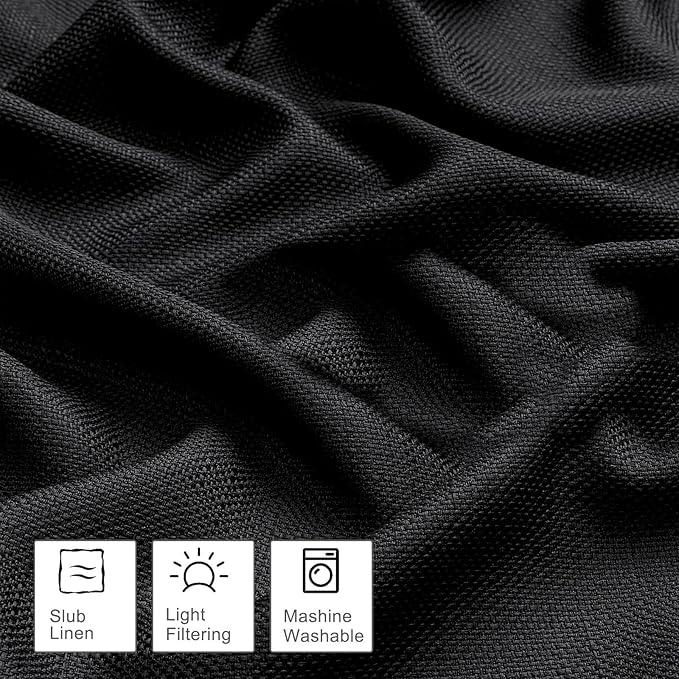 OWENIE Bob 1 PCS Black Valances for Windows, Faux Linen Textured Kitchen Window Curtains Valance for Bedroom Living Room, Modern Soft Airy Solid Rod Pocket Bathroom Cafe Curtain, 60Wx22L Inch