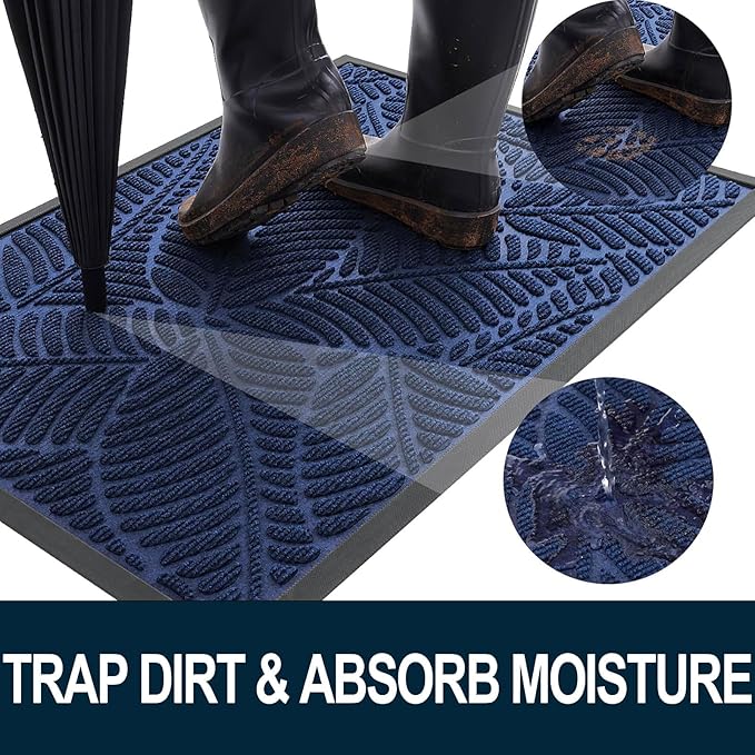 Colorxy Waterproof Doormat, Sturdy Natural Rubber Front Indoor Mat, Non Slip Low Profile Indoor Outdoor Door Mats, Stain and Fade Resistant Floor Mat, Easy Clean Patio Entrance Mat, 71''x47'', Navy