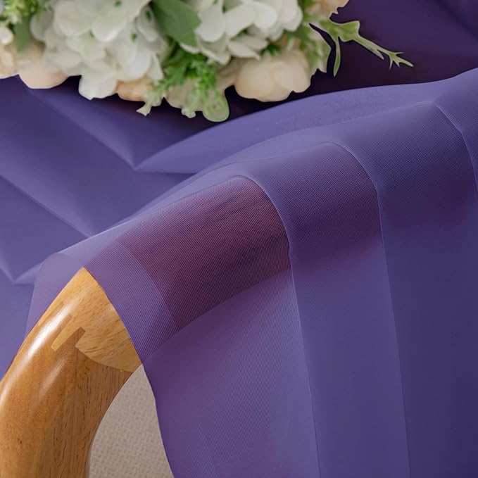 Chyhomenyc Sheer Curtains 63 Inch Length 2 Panels, Light Filtering Rod Pocket Window Sheer Curtain Drapes for Bedroom Living Room, 42Wx63L, 2 Panels, Purple