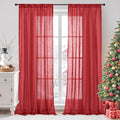 BGment Red Linen Semi Sheer Curtains for Living Room - Light Filtering Window Drapes with Rod Pocket for Dining Bedroom Lightweight, 2 Panels Set, 52 X 80 Inch