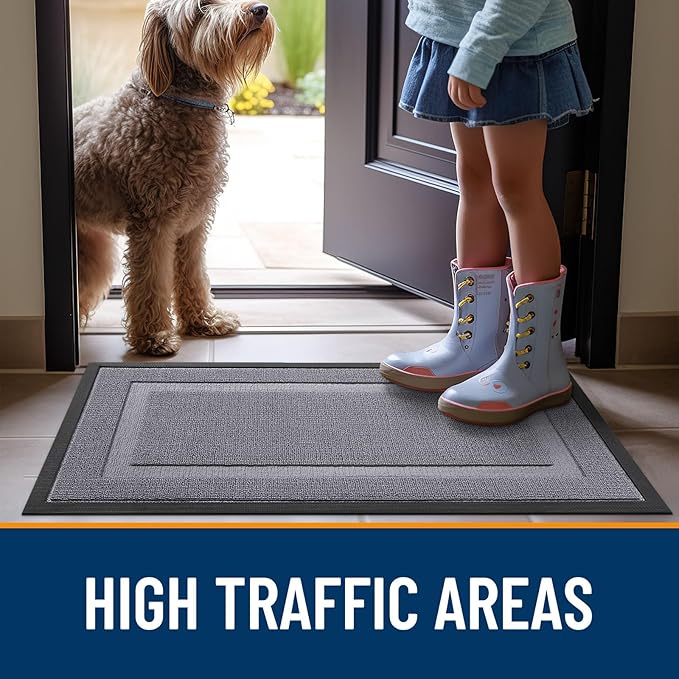 OLANLY Front Door Mat Indoor Outdoor Entrance, Waterproof All-Season, All-Weather Doormat, Sturdy Natural Rubber, Low Profile, Easy Clean Patio Porch Entryway Mat, 59x23, Classic Gray