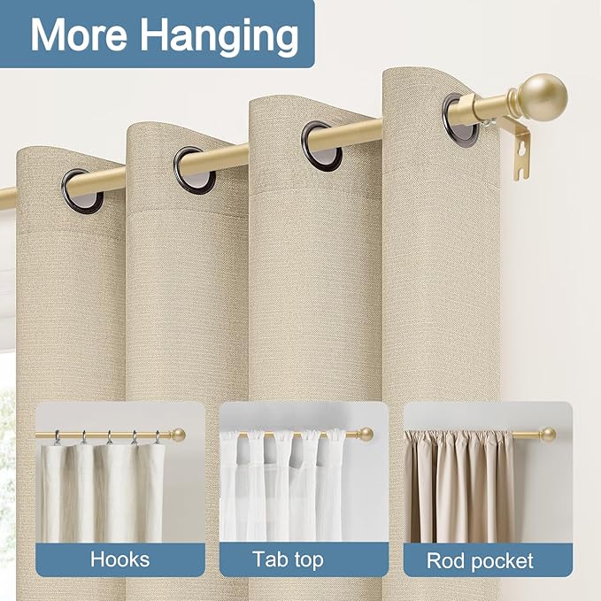 Gold Curtain Rods for Windows 48 to 84,5/8 Inch Black Heavy Duty Metal Curtain Rods Set - Rustic Decorative Drapery Rods with Brackets for Farmhouse, Bedroom