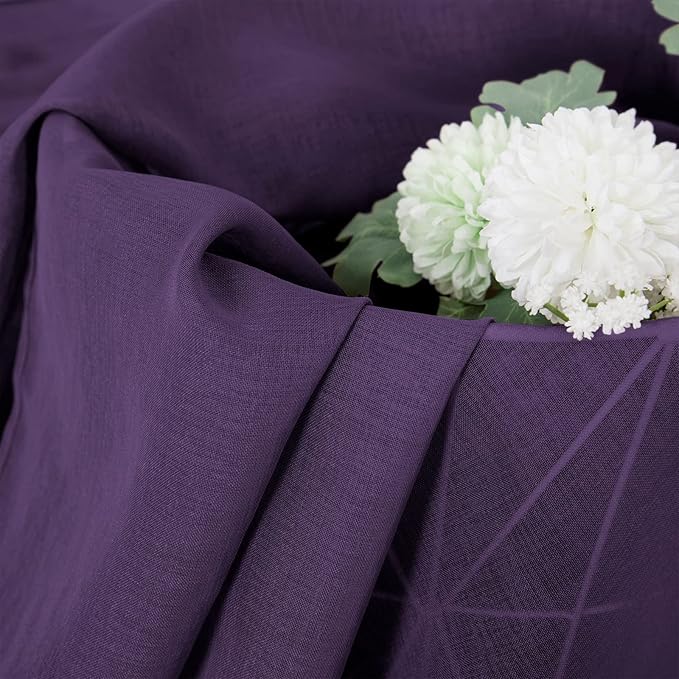 Tollpiz Short Sheer Curtain Living Room Linen Textured Curtains Sheer Light Filtering Voile Rod Pocket Curtain for Bedroom, 38 x 54 inches Long, Royal Purple, Set of 2 Panels