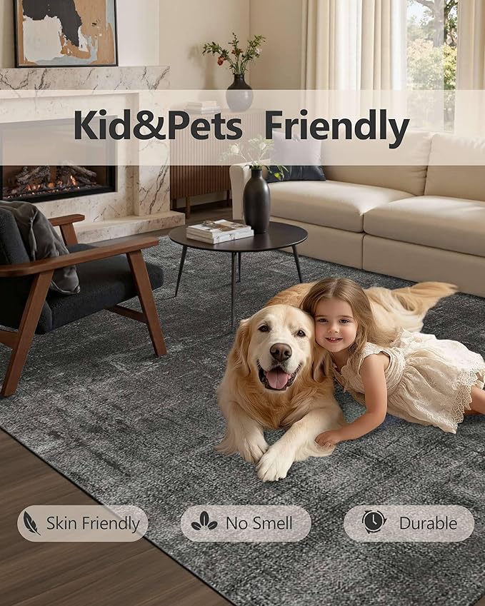 Latte&Fog 3x5 Entryway Rug Indoor, Modern Abstract Washable Area Rug, Boho Non Slip Low Pile Throw Carpet for Indoor Bedroom Bedside, Kitchen, Entry and Living Room - Black