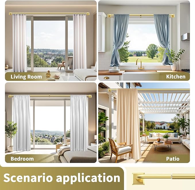 Gold Curtain Rods for Windows 28-48Inch Heavy Duty French Return Rod, Wrap Around Blackout Curtain Rods, Adjustable Room Darkening Drapery Rod for Bedroom, Living Room, Sliding Door & Outdoor Patio