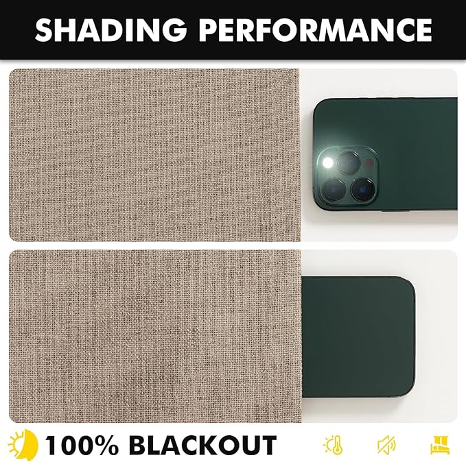 MIULEE 100% Blackout Linen Curtains for Bedroom, Brown Solid Luxury Decor Thermal Insulation Room Darkening Drapes for Living Room Nursery Back Tab Rod Pocket 42 x 90 Inches, 2 Panels