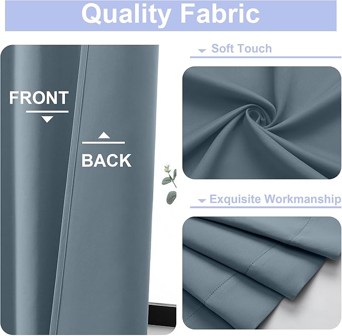 Simplebrand Ava Stone Blue Short Blackout Curtains for Bedroom 45 Inches Long 2 Panels Set, Solid Thermal Insulated, Energy Saving Window Treatment Curtains Blackout Drapes, W40 x L45 Inch, Stone Blue