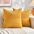 Fancy Homi 2 Packs Gold Yellow Spring Decorative Throw Pillow Covers 16x16 Inch for Couch Bed Sofa, Rustic Farmhouse Boho Home Decor, Soft Corss Patchwork Corduroy Textured Square Cushion Case 40x40cm