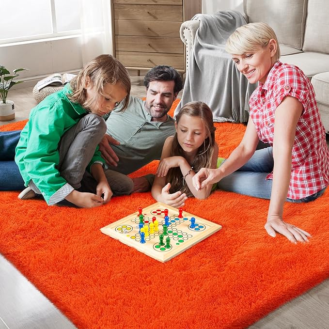 Orange Shag Area Rugs for Bedroom Living Room,8X10 Ultra Soft Fluffy Area Rugs for Dorm,Indoor Carpet Nursery Rugs for Kids Girls Room Home Halloween Decor