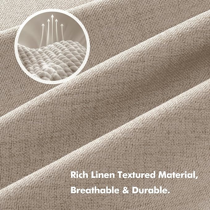 MIULEE 100% Blackout Linen Curtains for Bedroom, Taupe Solid Luxury Decor Thermal Insulation Room Darkening Drapes for Living Room Nursery Back Tab Rod Pocket 42 x 90 Inches, 2 Panels