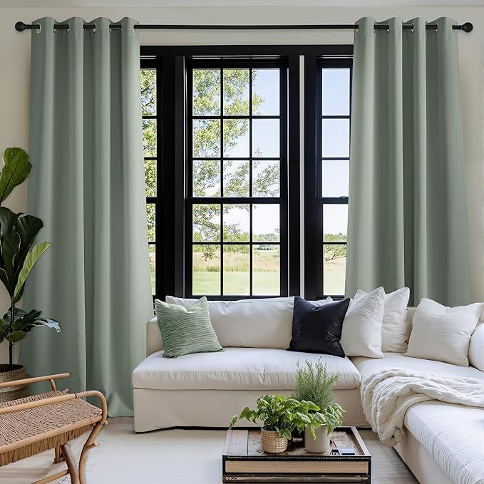 NICETOWN Room Darkening Draperies Curtains Panels, 2 Panels Sage Green W52 x L63