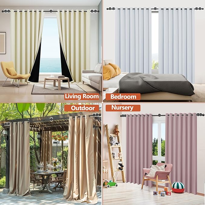 Curtain Rods No Drilling for Windows 48 to 84-96 Inch,5/8 Inch Diameter Drapey Pole with No Drill Curtain Rod Brackets,Renter Friendly Cortineros Para Ventanas with Adhesive Curtain Rod Holder White