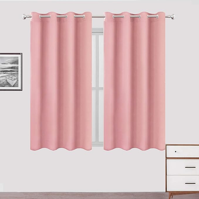 LEMOMO Pink Thermal Blackout Curtains/52 x 72 Inch/Set of 2 Panels Room Darkening Curtains for Bedroom