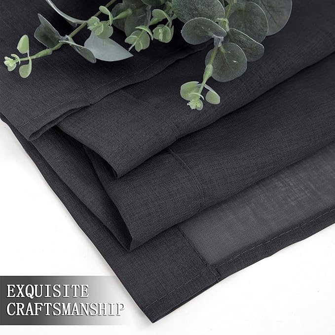 Tollpiz Sheer Curtains Linen Textured Bedroom Curtain Sheers Light Filtering Rod Pocket Voile Curtains for Living Room, 54 x 63 inches Long, Black, Set of 2 Panels