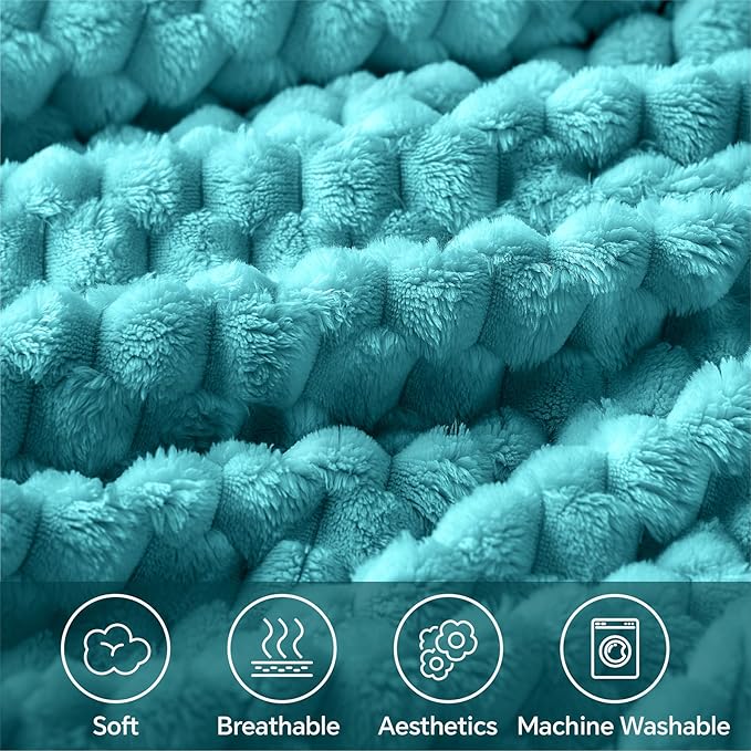 BEDELITE Fleece Blanket - 3D Jacquard Decorative Teal Throw Blankets for Couch & Bed, Soft and Cozy Warm Plush Fluffy Blanket All Seasons Suitable, 50x70Inches