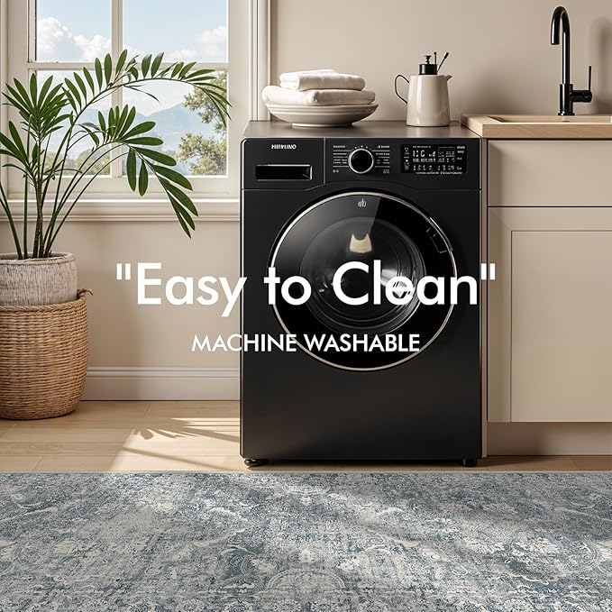 2'6"x12' Washable Hallway Runner Rug - Non Slip Kitchen Runner Rugs with Rubber Backing Vintage Low-Pile Carpet Runners for Entryway Dining Room Laundry Room Home Decor (Blue)