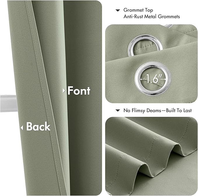 MIULEE Sage Green Blackout Curtains for Bedroom Living Room 78 Inches Long 2 Panels, Thermal Insulated Room Darkening Drapes Solid Grommet Top Noise Reducing Light Green Window Treatments 40x78 Inch