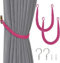 NICEEC 2 Pack Natural Cotton Rope Curtain Tiebacks Elegant Boho Style Decorative Drape Tie Backs Soft Hand-Woven Rope Curtain Holdbacks with Metal Hook for Home & Office Drapery (Rose Red)