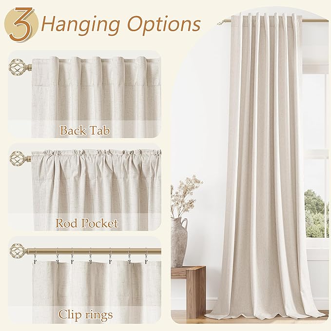 Guken 100% Blackout Linen Curtains 78 Inch Length 2 Panels Set for Living Room Bedroom Back Tab Thermal Insulated Black Out Drapes Room Darkening Farmhosue Window Curtains 78 Inches Long