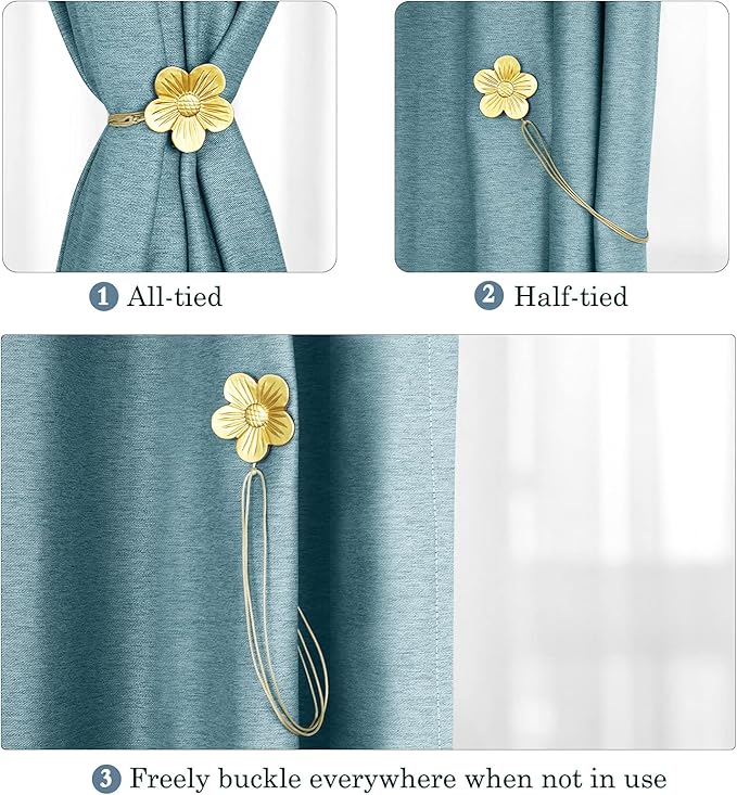 Lewondr Vintage Magnetic Curtain Tieback, 1 Pair Resin Flower Curtain Drapery Holdback Window Curtain Decorative Buckle Holder for Home Cafe Balcony, Gold