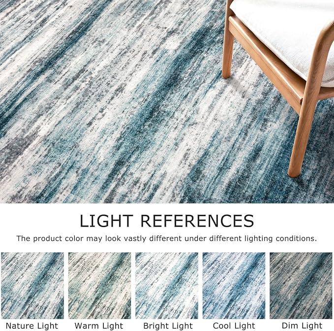 KOZYFLY Runner Rug 3x8 Modern Ombre Runners for Hallways, Washable Rugs for Bedroom Non-Slip Soft Stain Resistant Striped, Print Blue Abstract Carpet for Living/Laundry/Kid Room