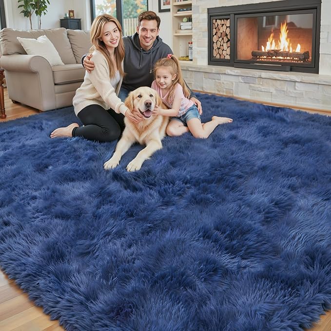 Area Rugs 9x12 Living Room, Shaggy Carpet Soft Plush Furry Bedside Rug Large Area Rugs for Bedroom Kids Girls Boys Home Decor Anti Slip(9 x 12, Royal Blue)