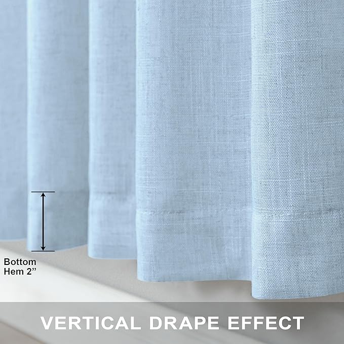 Blue Linen Curtains 108 inch Extra Long for Living Room 2 Panel Tab Pocket Light Filtering Semi Sheer Floor to Ceiling Drape Coastal Curtain for Patio Back Door High Extra Wide Window 52x108 Baby Blue