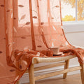 MIULEE Burnt Orange Sheer Curtains 2 Panels Embroidered Leaf Patterned Rod Pocket Floral Semi Faux Linen Window Fall Curtains Drapes Set for Living Room Bedroom Dining Room, 52x84 Inches Long
