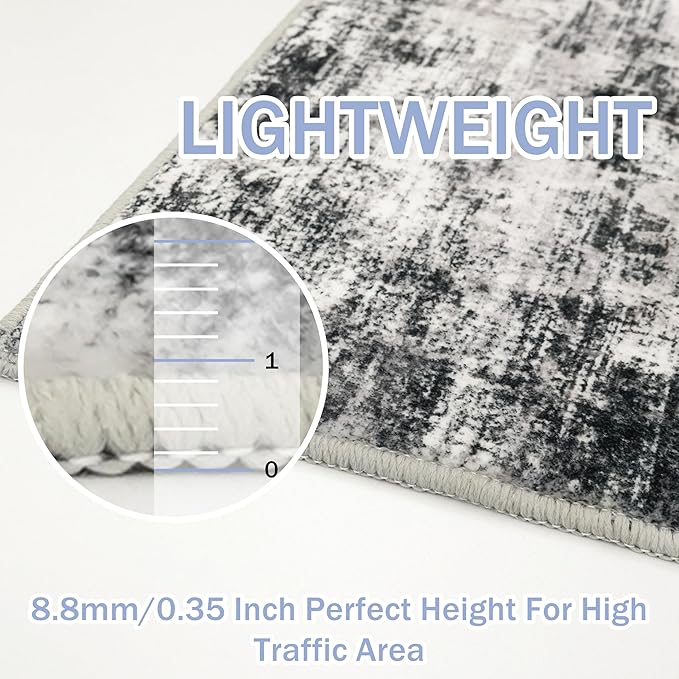 IOHOUZE Abstract Runner Rug 3x8 Ft Washable Runners for Hallways, Non Slip Kitchen Runner Printed Faux Wool Entryway Runner Indoor, Modern Abstract Floor Carpet for Hall Kitchen Bedroom, Black Grey