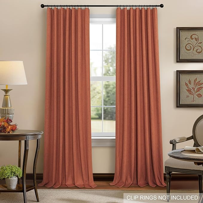 Terracotta Blackout Curtains 84 Inch Length 2 Panel Set for Fall Living Room Linen Textured Boho Black Out Western Curtains for Bedroom Darkening Thermal Insulated Drapes Rust Burnt Orange 52x84 Long