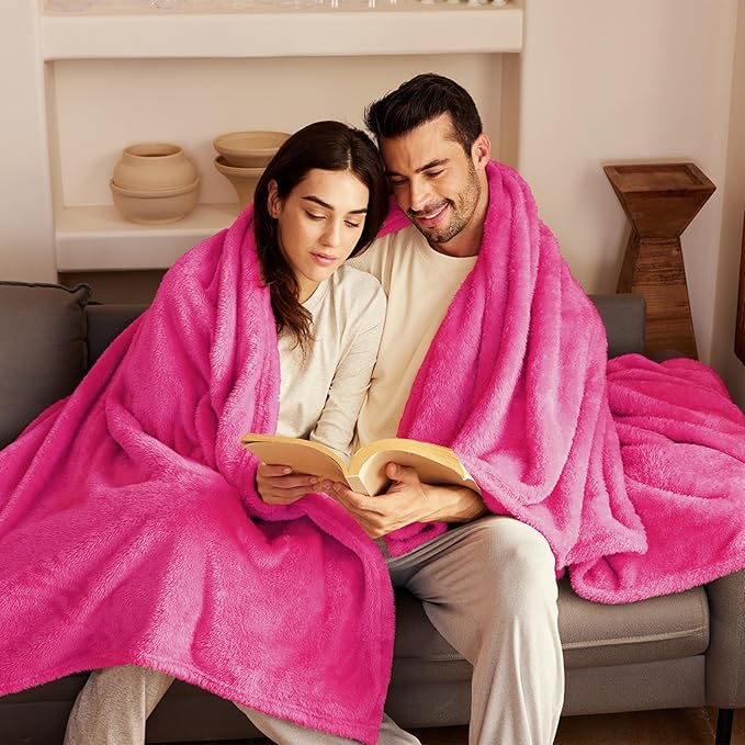 Exclusivo Mezcla Plush Fuzzy Fleece Throw Blanket Extra Large, Super Soft, Fluffy and Warm Blankets for Couch, Bed, All Season (Hot Pink, 50x70 inches)
