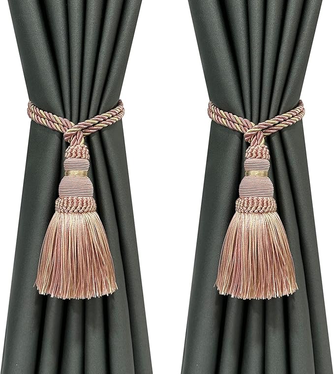 Fenghuangwu 2 Pack Curtain Tie Backs Rope Tassels for Curtains Drape tiebacks Handmade Outdoor Home and Outdoor Decorative (Mix Pink, 2p)