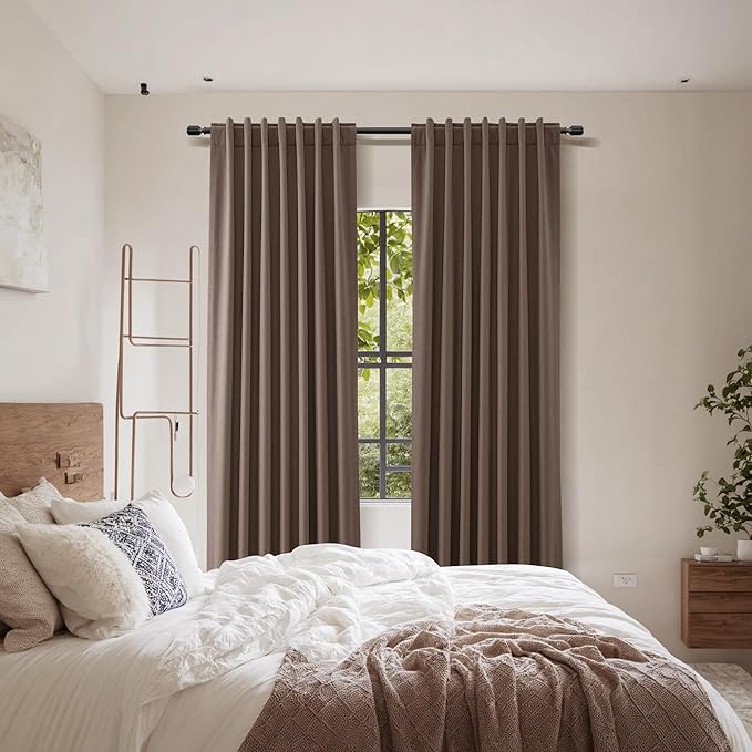 Guken 100% Blackout Curtains 120 Inch Length 2 Panels Set for Living Room Bedroom Back Tab Thermal Insulated Black Out Linen Drapes Room Darkening Mocha Mousse,52x120