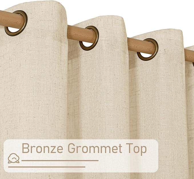 LAMIT Natural Linen Curtains 80 inches Long 2 Panels Set, Bronze Grommet Thick Doorway Curtains Privacy Assured with Light Filtering for Bedroom/Living Room, 34 x 80 Inch, Linen
