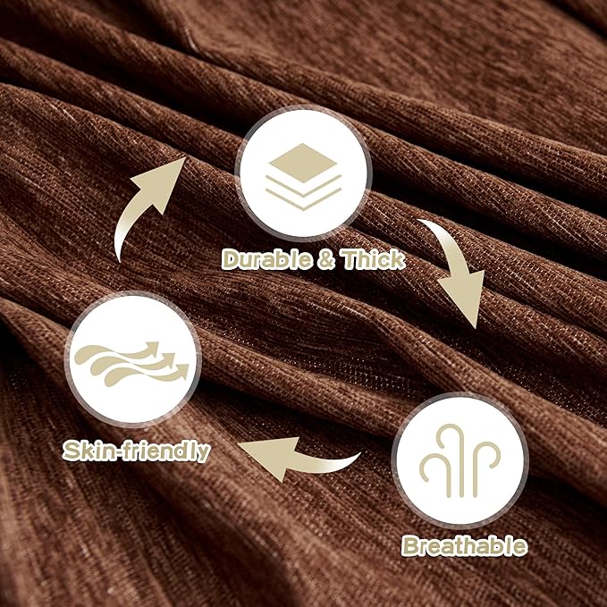 MYSKY HOME Sofa Covers Washable Sectional Couch Covers - 3 Cushion Slipcover Furniture Protector with Tassels for Kids, Dogs, Pets - 91"x134", Chocolate