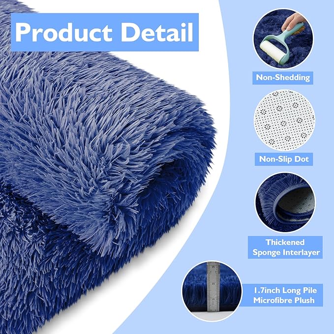 9x12 Fluffy Area Rugs for Living Room,Large Fuzzy Shag Area Rug for Bedroom,Blue Soft Non-Shedding Indoor Plush Carpet for Kids Bedroom Nursery Home Decor