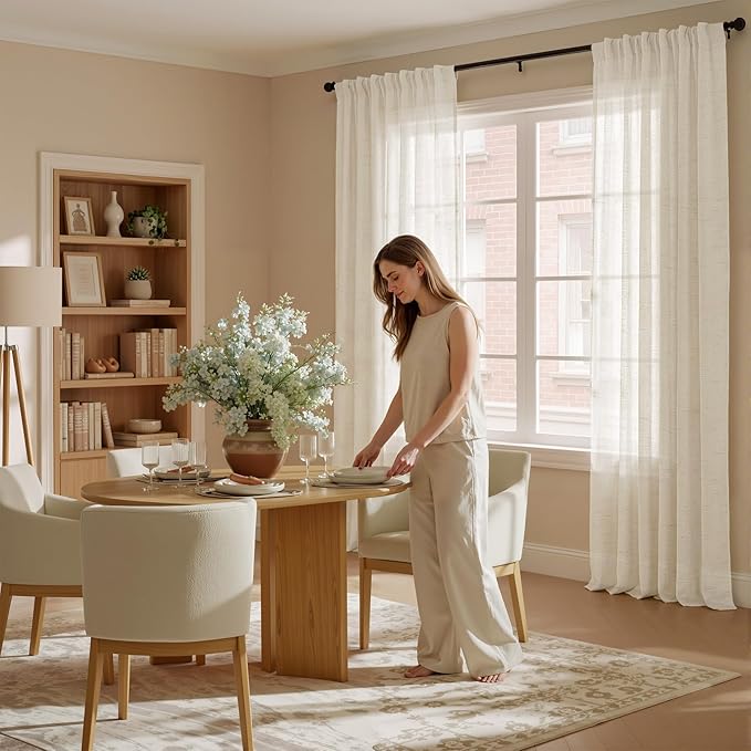 NICETOWN Semi Sheer Linen Curtains 84 inches Long 2 Panels Set for Bedroom, Rod Pocket & Back Tab Privacy with Light Filtering Window Treatments Airy & Breathable for Living Room, W52 x L84