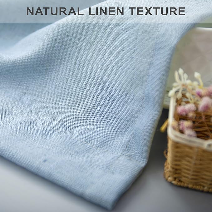 Blue Linen Curtains 108 inch Extra Long for Living Room 2 Panel Tab Pocket Light Filtering Semi Sheer Floor to Ceiling Drape Coastal Curtain for Patio Back Door High Extra Wide Window 52x108 Baby Blue