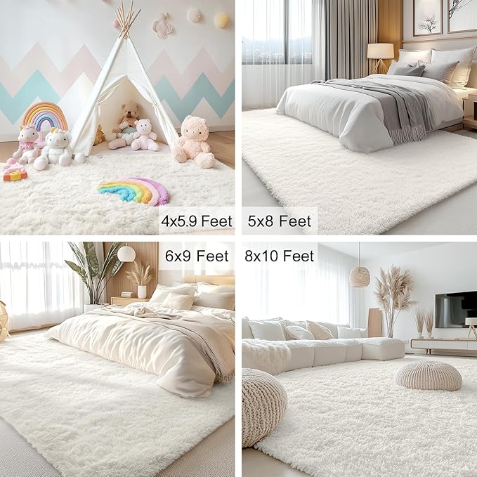 OLANLY 3x6 Machine Washable Runner Rugs for Hallway, Soft Fluffy Shaggy Bedside Rugs for Bedroom, Living Room, Indoor Floor Carpet for Kids Girls and Boys, Nursery Rooms, Home Decor Aesthetic, Ivory
