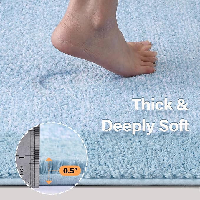 Bathroom Rugs 30x20 Non Slip Washable, Light Blue Bath Mat for Bathroom Floor Tub, Soft Absorbent Quick Dry Mats for Shower, Bathtub,Home Decor
