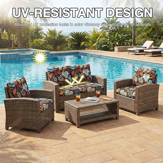 hyha 12Pcs Patio Cushion Covers, Stretch Outdoor Couch Cushion Covers Replacement, Washable Outdoor Chair/Sofa Slipcovers for Patio Furniture Cushions Protector with Elastic Bottom(Floral,Cover Only)