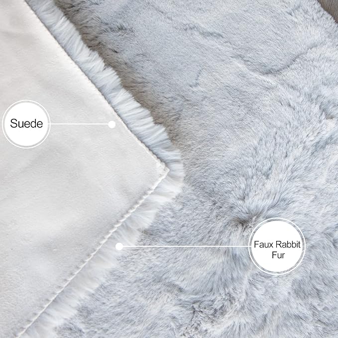 ORINOVA Silver Grey Round Rugs 8ft Shag Washable Area Rugs for Bedroom Faux Bunny Fur Circle Rug for Living Room Large Sheepskin Nursery Rug Home Décor