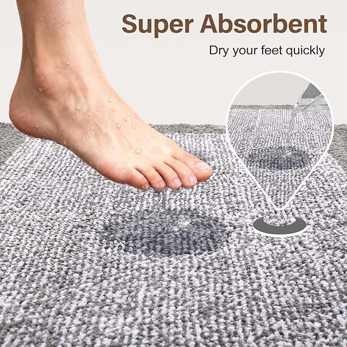 70x24 Long Bathroom Rugs Washable Non Slip, Light Grey Bath Mat for Bathroom Floor Tub, Soft Absorbent Quick Dry Mats for Shower, Bathtub,Home Decor