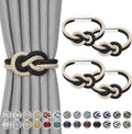 NICEEC 4 Pack Mini Magnetic Curtain Tiebacks Nordic Simple Style Drape Tie Backs Elegant Hand Weave Rope Knot Decorative Curtain Holdbacks for Home & Office Thin Window Drapery (Black & Beige)