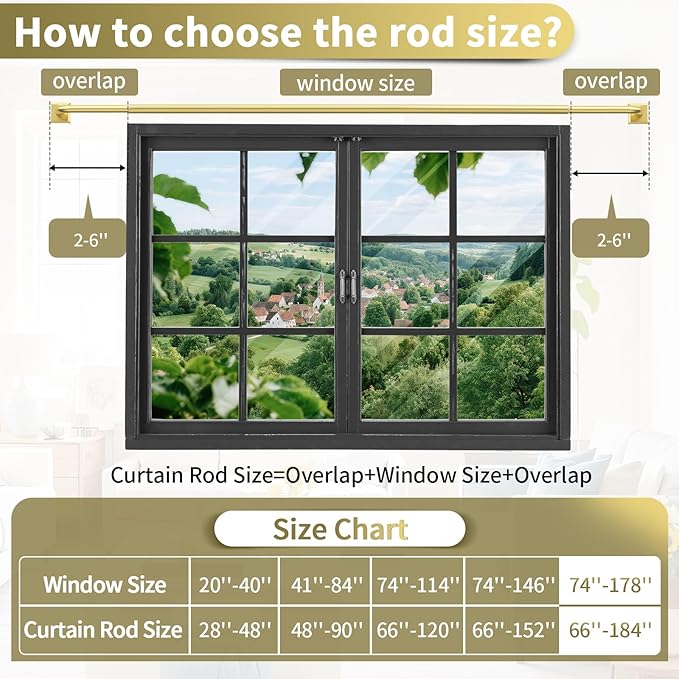 Gold Curtain Rods for Windows 66-184 Inch(5.5-15.3ft) Heavy Duty Wrap Around Blackout Curtain Rods, Extra Long Adjustable Room Darkening Drapery Rod for Bedroom, Living Room & Outdoor Patio