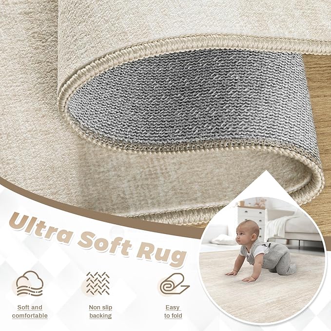 Area Rugs 9x12 for Living Room: Washable Rug Modern Abstract Neutral Soft Non-Slip Low-Pile Indoor Large Carpet for Bedroom Dining Room Playroom Home Office (Beige, 9'x12')