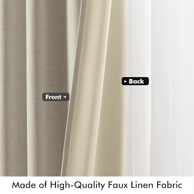 MIULEE 100% Blackout Linen Curtains for Bedroom, Stone Solid Luxury Decor Thermal Insulation Room Darkening Drapes for Living Room Nursery Back Tab Rod Pocket 42 x 72 Inches, 2 Panels