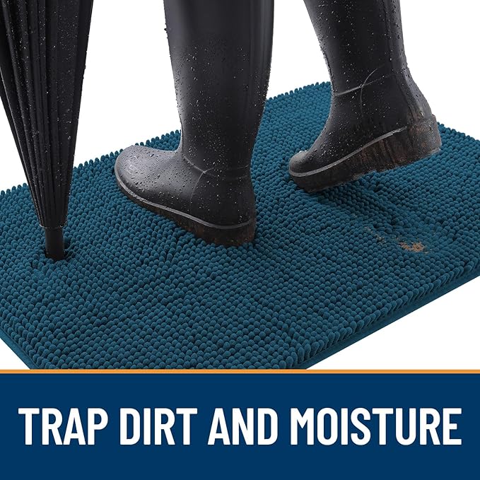 OLANLY Dog Door Mat for Muddy Paws 70x32, Absorbs Moisture and Dirt, Absorbent Non-Slip Washable Doormat, Quick Dry Chenille Mud Mat, Entry Indoor Entryway Carpet for Inside Floor, Atlantic Blue