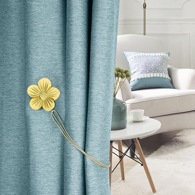 Lewondr Vintage Magnetic Curtain Tieback, 1 Pair Resin Flower Curtain Drapery Holdback Window Curtain Decorative Buckle Holder for Home Cafe Balcony, Gold