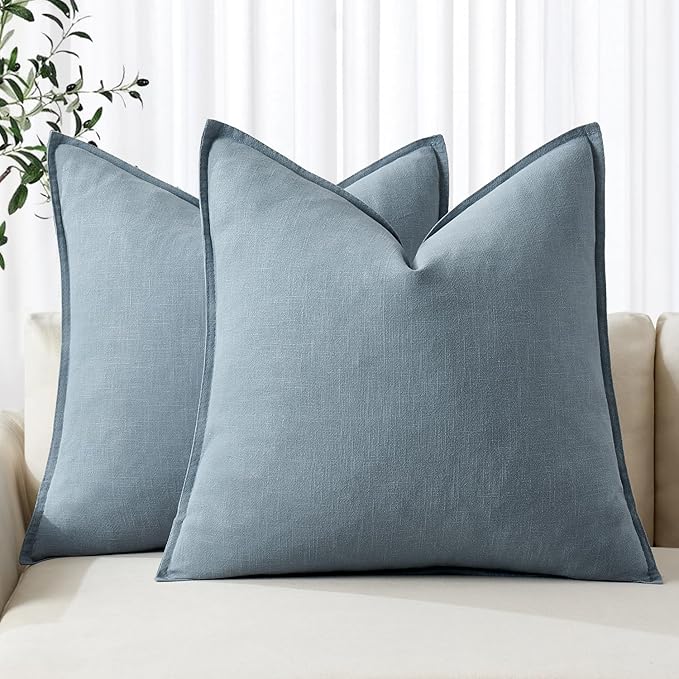 MIULEE Decorative Linen Euro Sham Pillow Covers 28x28 Inch Blue Grey Boho Farmhouse Neutral Couch Throw Pillows for Bed Pack of 2 Accent Modern Pillowcase Sofa Livingroom Home Decor